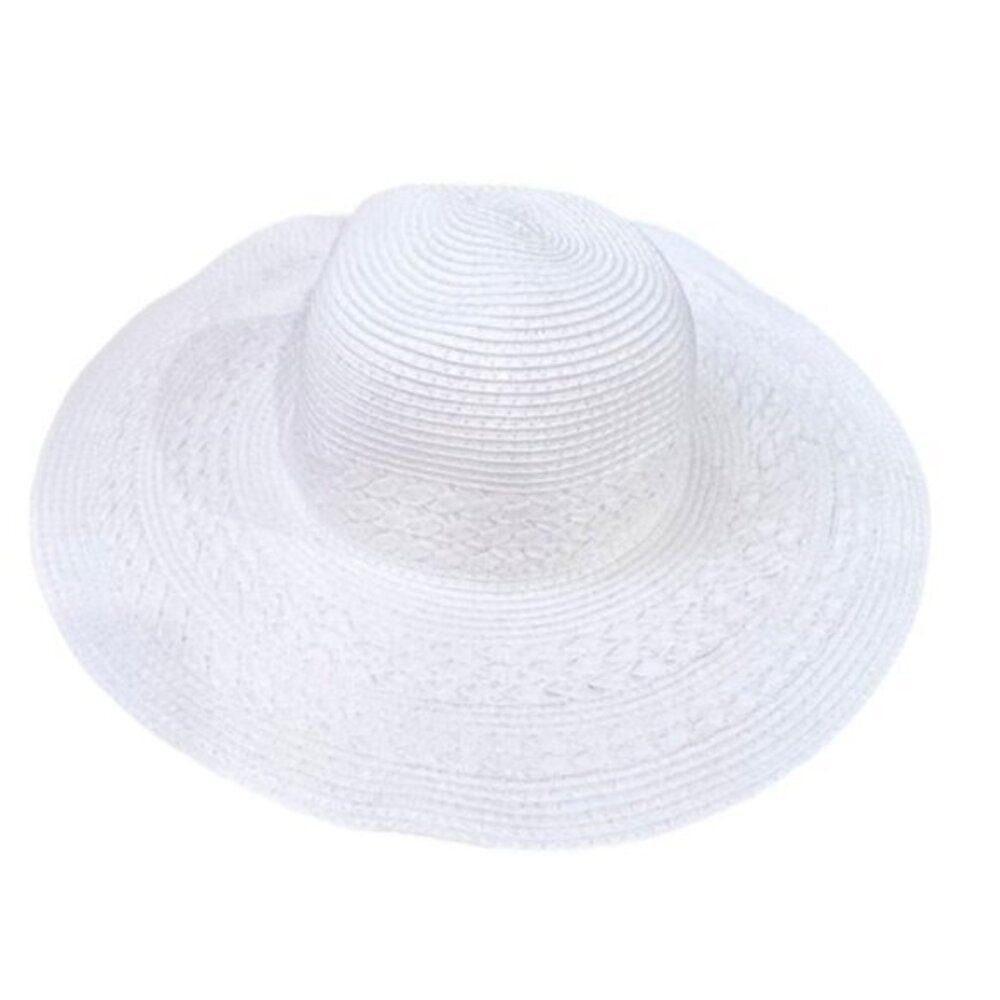 Falls Creek White Beach Hat Wide‎ Brim Pool Vacation Travel Cruise Braided BOHO - Picture 3 of 12